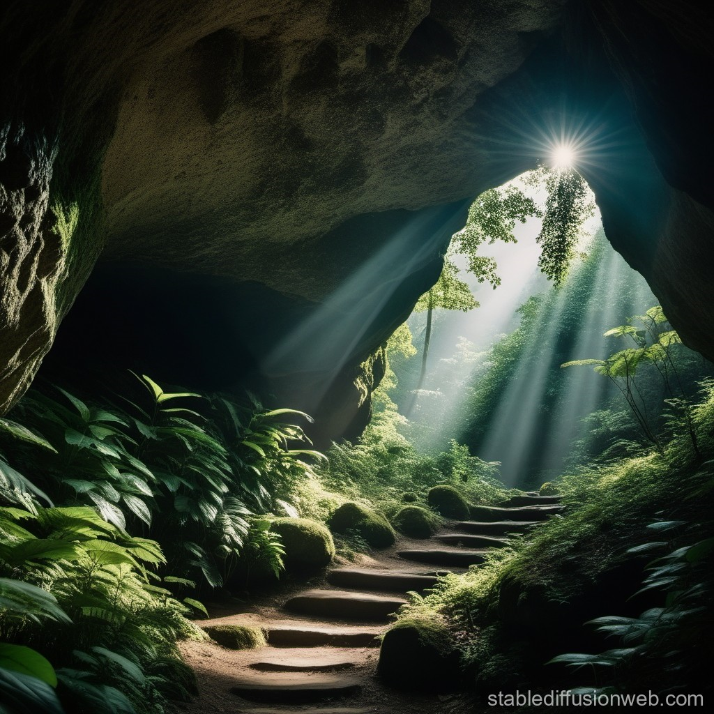 Cave Entrance Surrounded by Lush Forest | Stable Diffusion Online