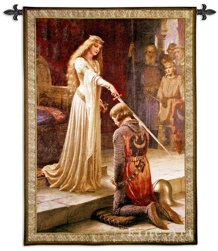 The Accolade Painting Medieval Tapestry Wall Hanging - Knighting Ceremony by Leighton (One Of Our Best Medieval Tapestries)